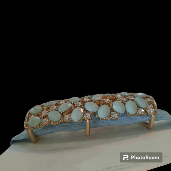 Gold, Green & Crystal Rhinestone Scarf Slide - Picture 4 of 5